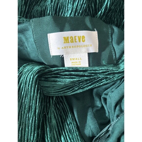 Anthropologie x Maeve Adrienne Twist Crinkled Velvet Midi Dress Green Size S - Picture 9 of 10